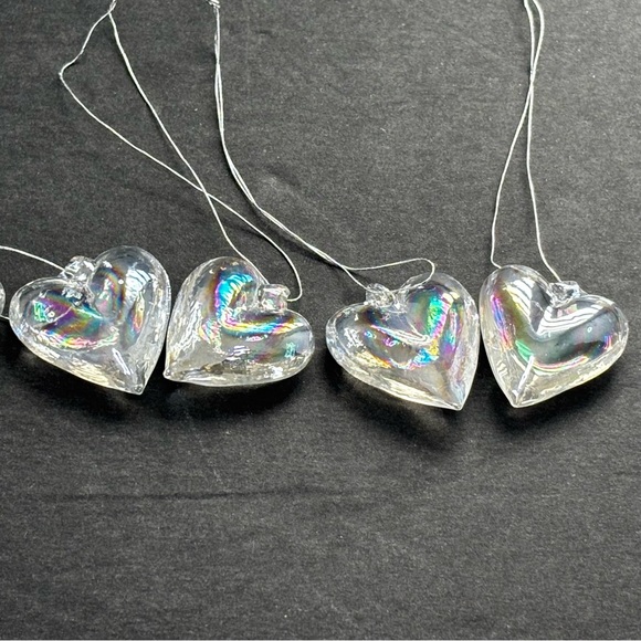 Set Of 7 Vintage IRIDESCENT GLASS HEART SHAPED CHRISTMAS ORNAMENTS-HANDBLOWN - Picture 7 of 10
